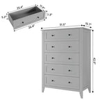 5 Drawer Dresser for Bedroom - Tall Modern Wooden Chest with Deep Drawers & Metal Knobs for Entryway Hallway