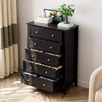 5 Drawer Dresser for Bedroom - Tall Modern Wooden Chest with Deep Drawers & Metal Knobs for Entryway Hallway