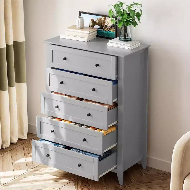 5 Drawer Dresser for Bedroom - Tall Modern Wooden Chest with Deep Drawers & Metal Knobs for Entryway Hallway