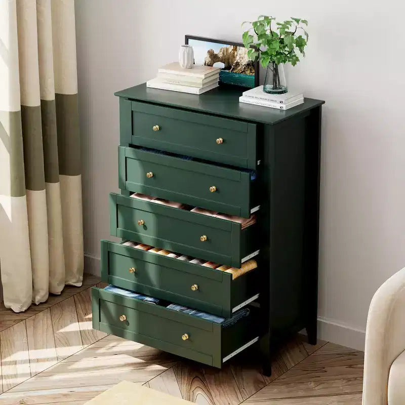 5 Drawer Dresser for Bedroom - Tall Modern Wooden Chest with Deep Drawers & Metal Knobs for Entryway Hallway