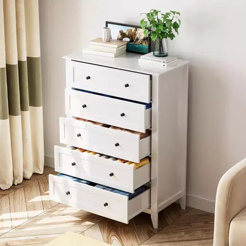 5 Drawer Dresser for Bedroom - Tall Modern Wooden Chest with Deep Drawers & Metal Knobs for Entryway Hallway