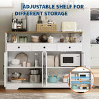 51in Farmhouse Buffet Cabinet with Charging Station, 3 Drawers & 4 Barn Doors Kitchen Storage for Dining Room Living Room, White