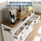 51in Farmhouse Buffet Cabinet with Charging Station, 3 Drawers & 4 Barn Doors Kitchen Storage for Dining Room Living Room, White