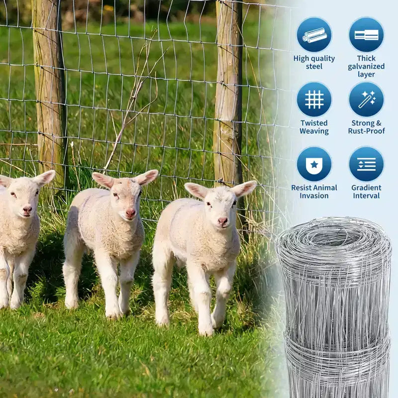 Cattle Farm Fence, Heavy Duty Galvanized Wire Fencing for Cattle, Hog, Goat, Sheep, Deer Livestock Fence, Yard Protection & Farm Animal Enclosure