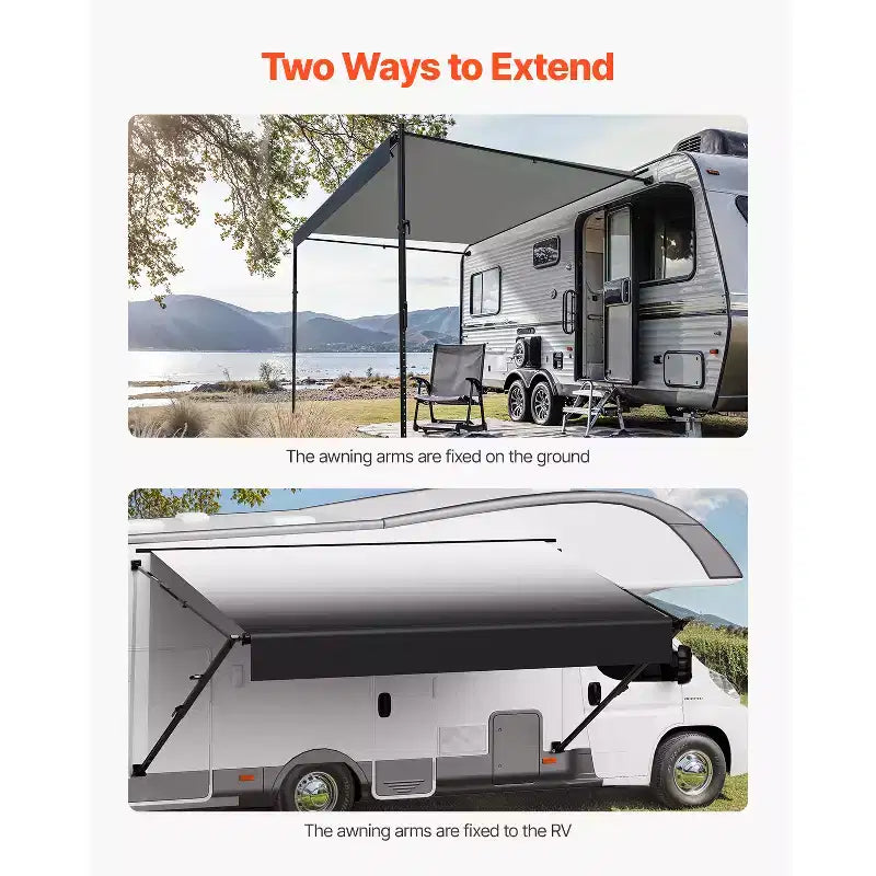 VEVOR Manual RV Awning Complete Kit, 16' Retractable Awning with Aluminum Alloy Frame, Outdoor Trailer Awning, Fit for Most RVs(Black Fade)