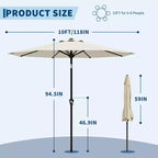 10FT Patio Umbrella with Smooth Crank Lift, Push Button Tilt and 8 Sturdy Ribs for Pool, Deck, Yard, Garden (Beige)
