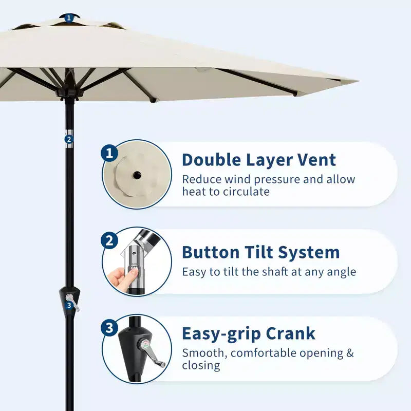 10FT Patio Umbrella with Smooth Crank Lift, Push Button Tilt and 8 Sturdy Ribs for Pool, Deck, Yard, Garden (Beige)