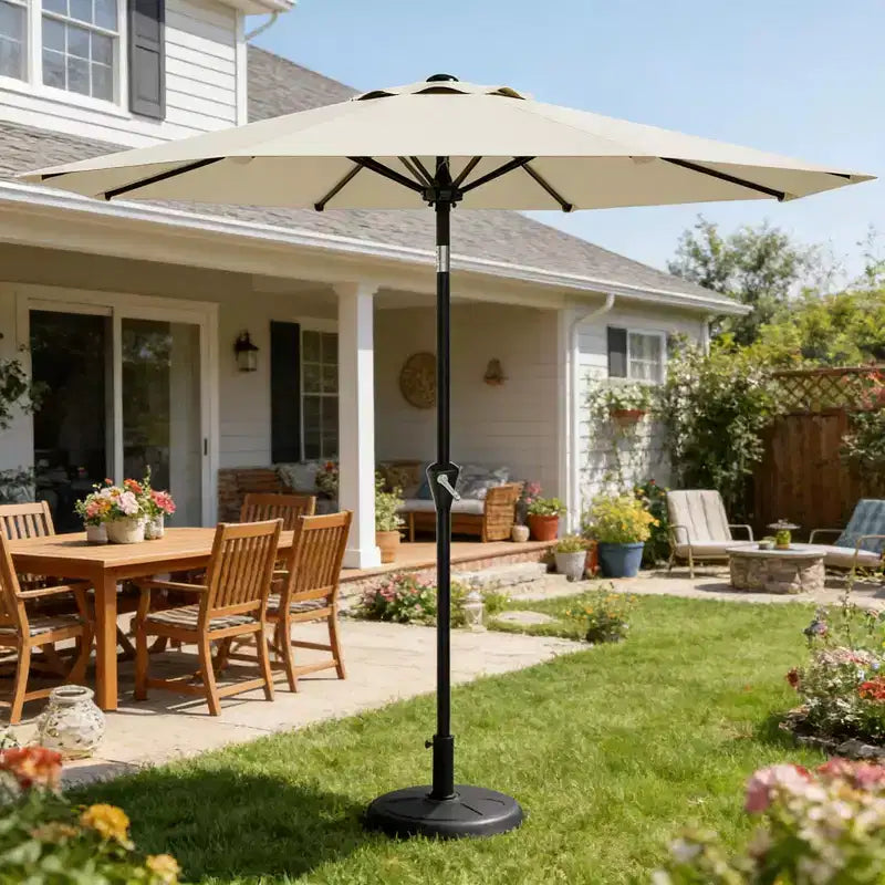 10FT Patio Umbrella with Smooth Crank Lift, Push Button Tilt and 8 Sturdy Ribs for Pool, Deck, Yard, Garden (Beige)
