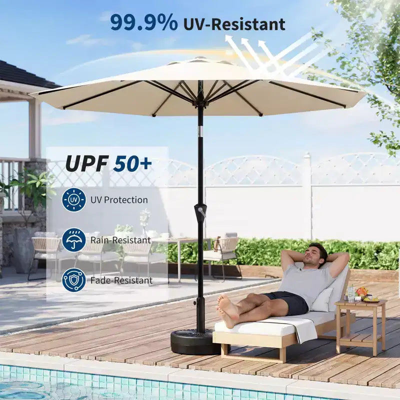 10FT Patio Umbrella with Smooth Crank Lift, Push Button Tilt and 8 Sturdy Ribs for Pool, Deck, Yard, Garden (Beige)