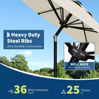 10FT Patio Umbrella with Smooth Crank Lift, Push Button Tilt and 8 Sturdy Ribs for Pool, Deck, Yard, Garden (Beige)