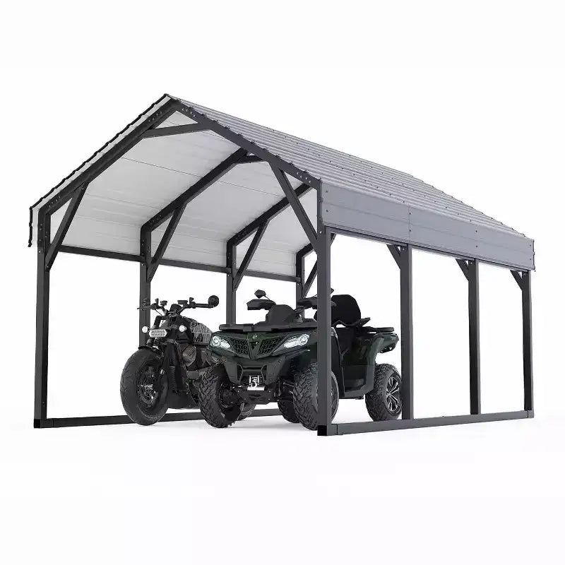 12x13 ft Metal Carport Shed, Reinforced Frame and Steel Roof for All-Weather Use, Permanent Shelter for Cars, Motorcycles, ATVs, or Boats