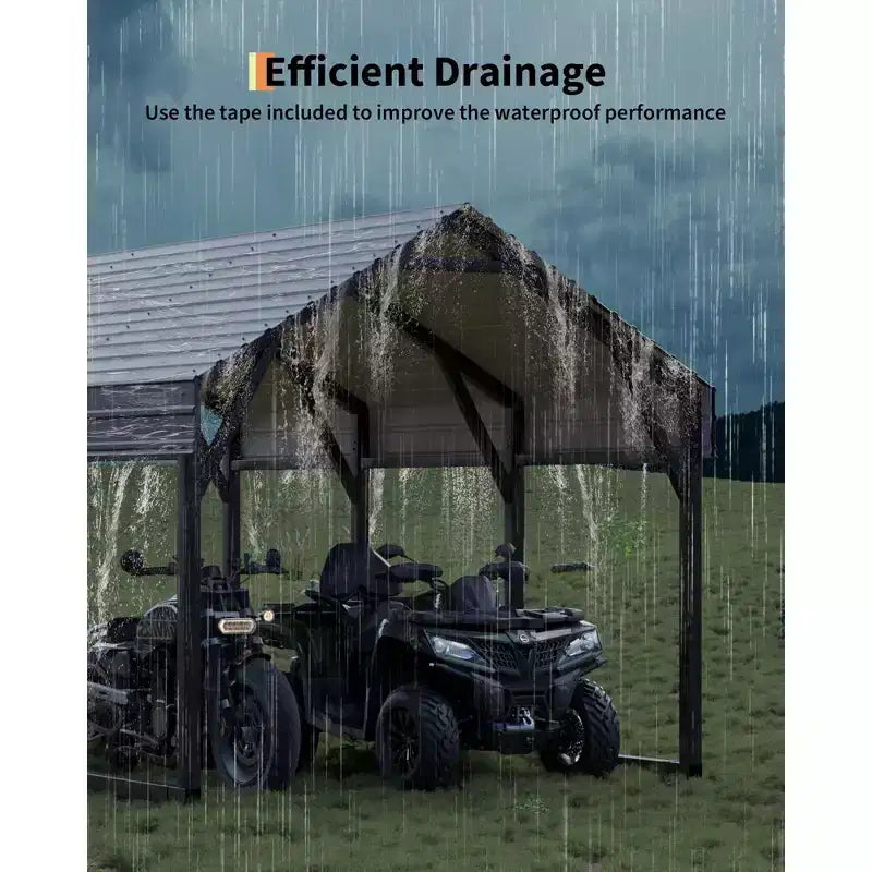 12x13 ft Metal Carport Shed, Reinforced Frame and Steel Roof for All-Weather Use, Permanent Shelter for Cars, Motorcycles, ATVs, or Boats