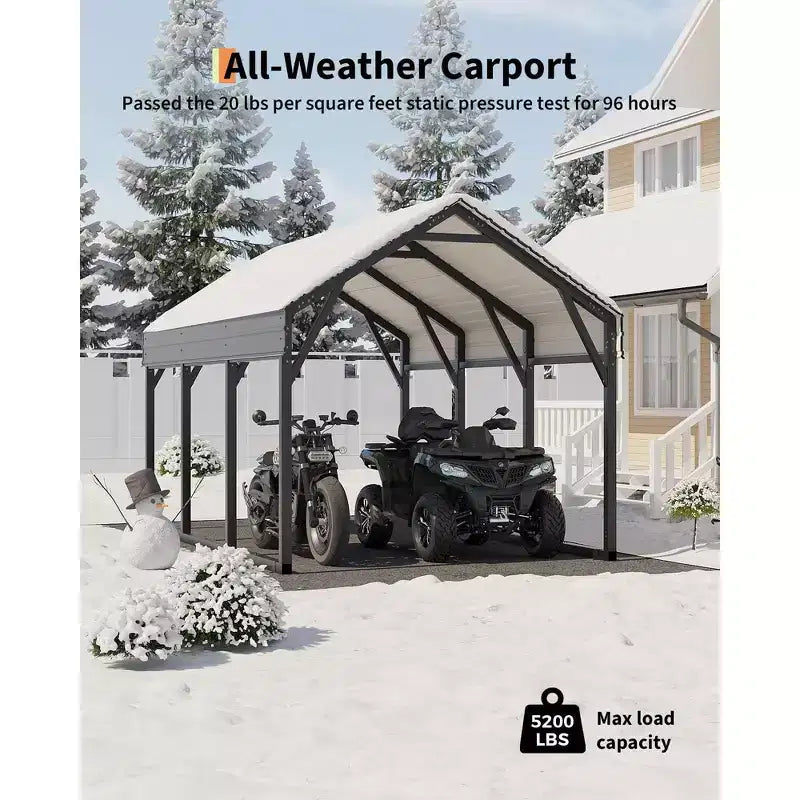 12x13 ft Metal Carport Shed, Reinforced Frame and Steel Roof for All-Weather Use, Permanent Shelter for Cars, Motorcycles, ATVs, or Boats