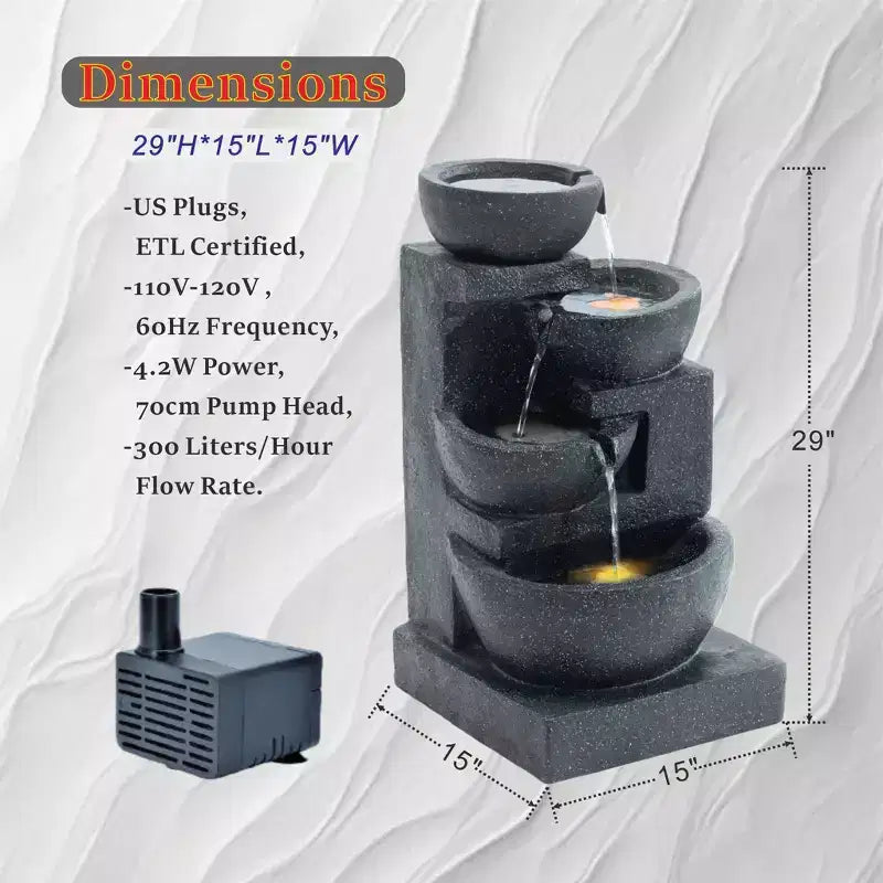 GDFStudio Albert Terrazzo Style 29H Outdoor Water Fountain