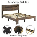 Full/Queen/King Size Platform Bed Frame with LED Light Headboard and 2 USB, Wood Platform Bed with Storage