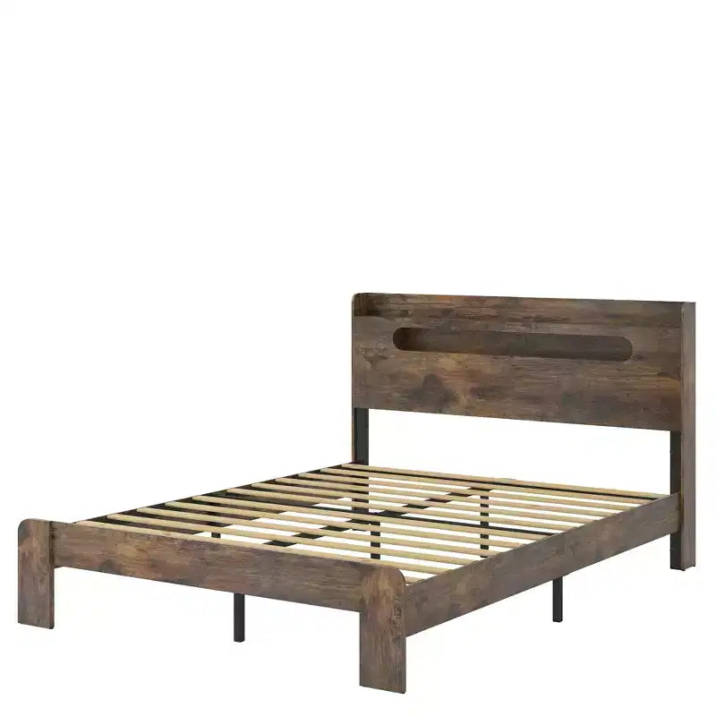 Full/Queen/King Size Platform Bed Frame with LED Light Headboard and 2 USB, Wood Platform Bed with Storage