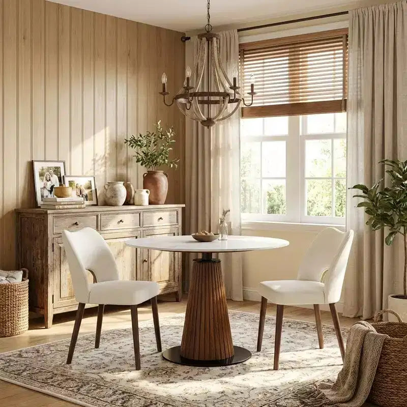 Wooden Dining Chairs Set of 2, Modern Fabric Upholstered Dining Room Chairs, Hollow Back Kitchen Chairs with Adjustable Foot Pads