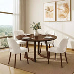 Wooden Dining Chairs Set of 2, Modern Fabric Upholstered Dining Room Chairs, Hollow Back Kitchen Chairs with Adjustable Foot Pads