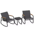 Costway 3 PCS Outdoor Rocking Bistro Set with Tempered Glass Table Metal Frame Soft Cushions