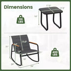 Costway 3 PCS Outdoor Rocking Bistro Set with Tempered Glass Table Metal Frame Soft Cushions