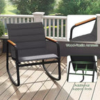 Costway 3 PCS Outdoor Rocking Bistro Set with Tempered Glass Table Metal Frame Soft Cushions