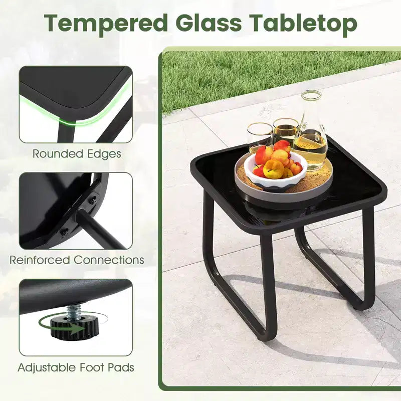 Costway 3 PCS Outdoor Rocking Bistro Set with Tempered Glass Table Metal Frame Soft Cushions
