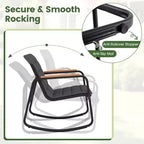 Costway 3 PCS Outdoor Rocking Bistro Set with Tempered Glass Table Metal Frame Soft Cushions