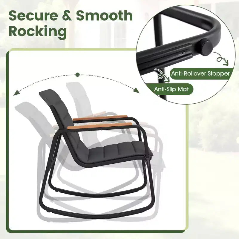 Costway 3 PCS Outdoor Rocking Bistro Set with Tempered Glass Table Metal Frame Soft Cushions