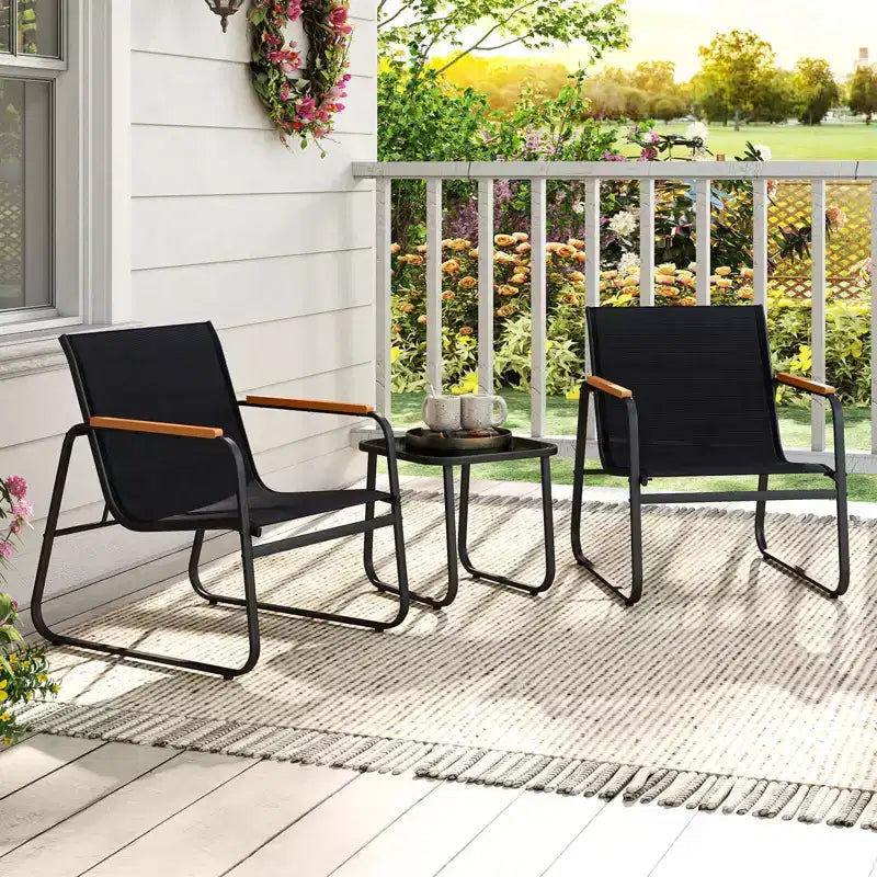 Costway 3 PCS Patio Bistro Set with Cushions & Tempered Glass Coffee Table for Balcony, Lawn