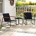 Costway 3 PCS Patio Bistro Set with Cushions & Tempered Glass Coffee Table for Balcony, Lawn