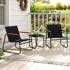 Costway 3 PCS Patio Bistro Set with Cushions & Tempered Glass Coffee Table for Balcony, Lawn