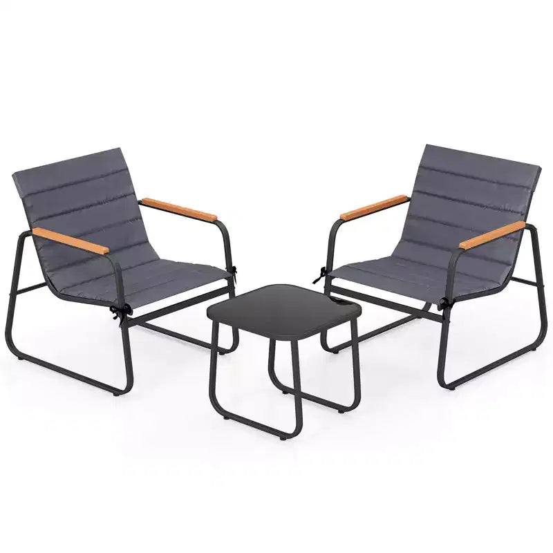 Costway 3 PCS Patio Bistro Set with Cushions & Tempered Glass Coffee Table for Balcony, Lawn