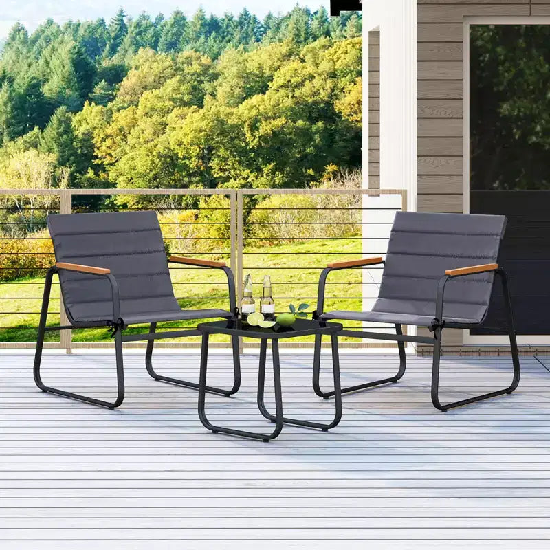 Costway 3 PCS Patio Bistro Set with Cushions & Tempered Glass Coffee Table for Balcony, Lawn