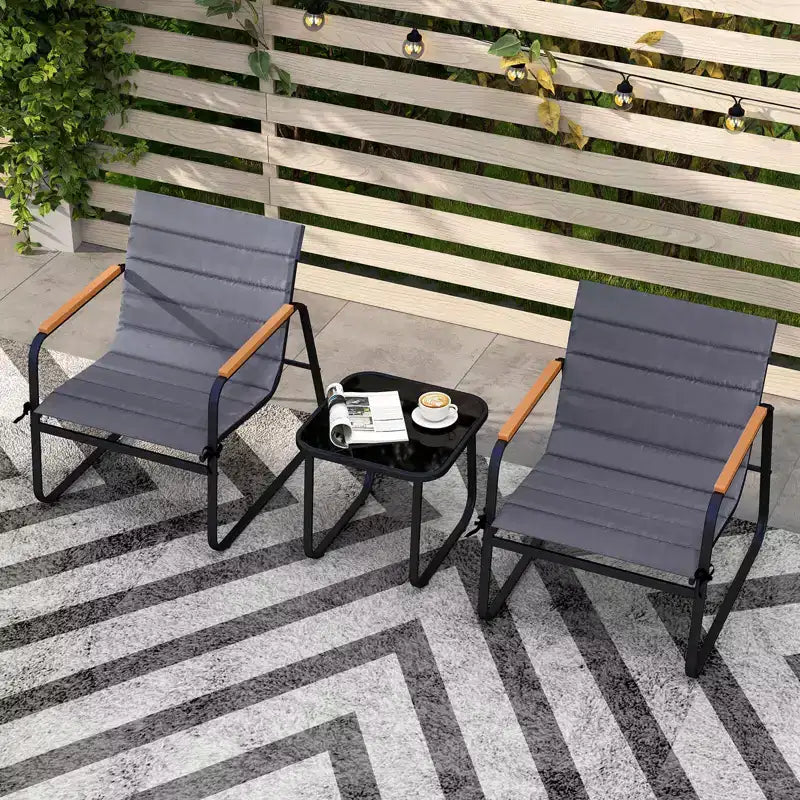 Costway 3 PCS Patio Bistro Set with Cushions & Tempered Glass Coffee Table for Balcony, Lawn