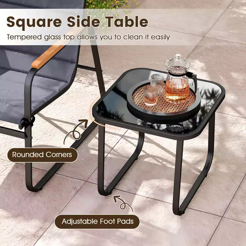 Costway 3 PCS Patio Bistro Set with Cushions & Tempered Glass Coffee Table for Balcony, Lawn