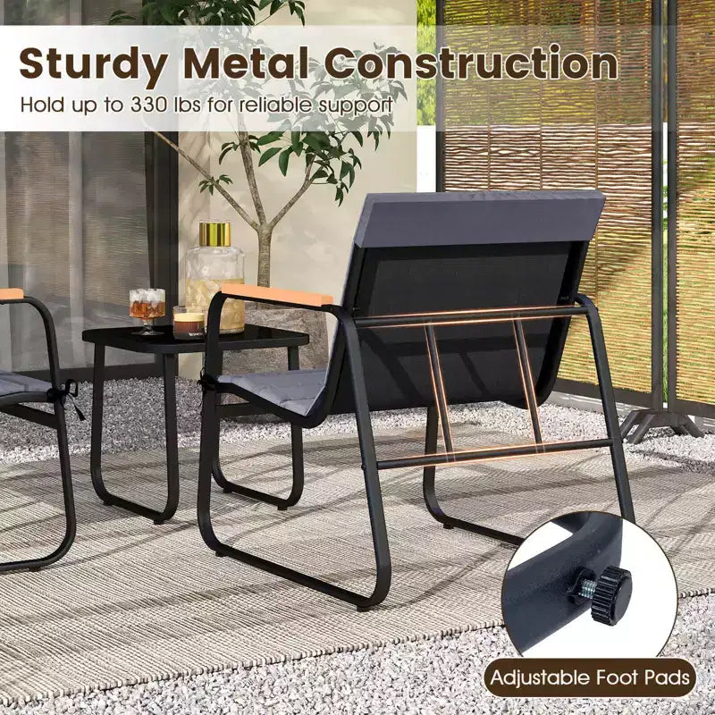 Costway 3 PCS Patio Bistro Set with Cushions & Tempered Glass Coffee Table for Balcony, Lawn
