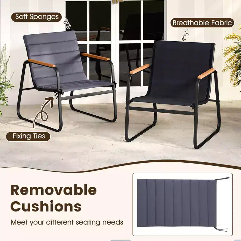 Costway 3 PCS Patio Bistro Set with Cushions & Tempered Glass Coffee Table for Balcony, Lawn