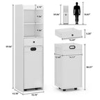 ELECWISH Bathroom Storage Cabinet, Free Standing Storage Cabinet with Pull Out Movable Laundry Hamper Basket, Tall Cabinet with Shelves and Drawer