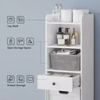 ELECWISH Bathroom Storage Cabinet, Free Standing Storage Cabinet with Pull Out Movable Laundry Hamper Basket, Tall Cabinet with Shelves and Drawer