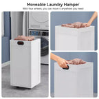 ELECWISH Bathroom Storage Cabinet, Free Standing Storage Cabinet with Pull Out Movable Laundry Hamper Basket, Tall Cabinet with Shelves and Drawer