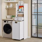 ELECWISH Bathroom Storage Cabinet, Free Standing Storage Cabinet with Pull Out Movable Laundry Hamper Basket, Tall Cabinet with Shelves and Drawer