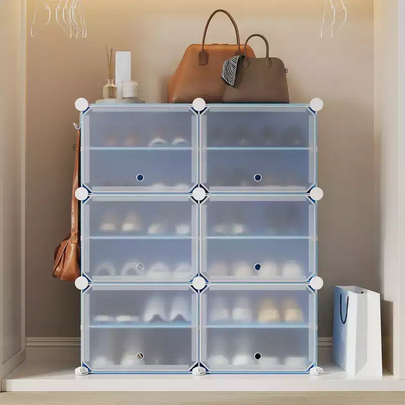 Modular six-compartment shoe cabinet with doors - suitable for hallways, bedrooms, or living rooms, space-saving and easy to assemble.