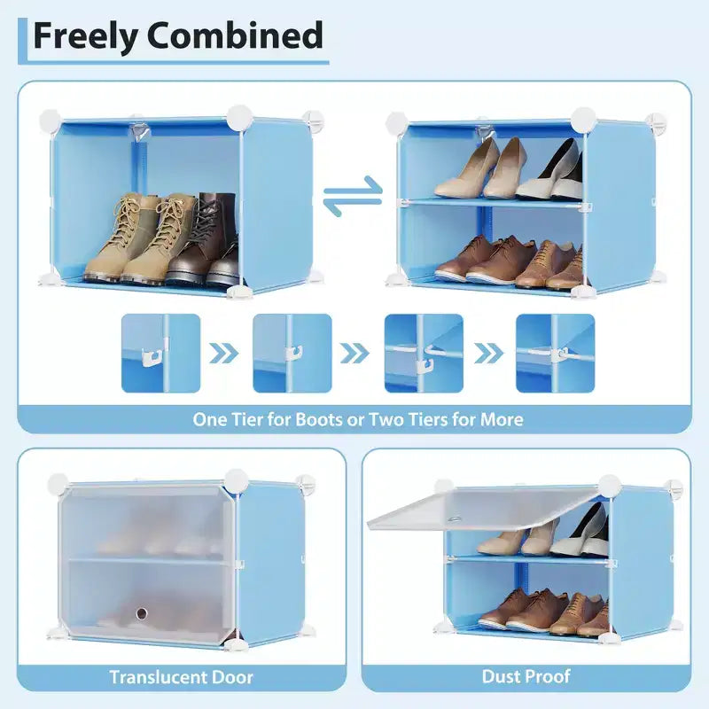 Modular six-compartment shoe cabinet with doors - suitable for hallways, bedrooms, or living rooms, space-saving and easy to assemble.
