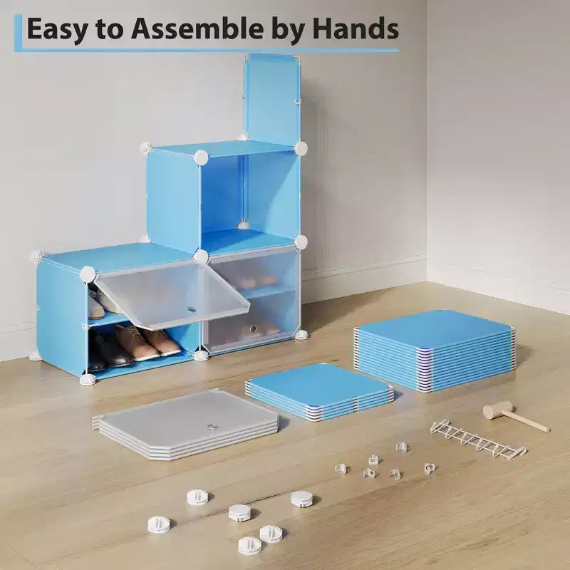 Modular six-compartment shoe cabinet with doors - suitable for hallways, bedrooms, or living rooms, space-saving and easy to assemble.