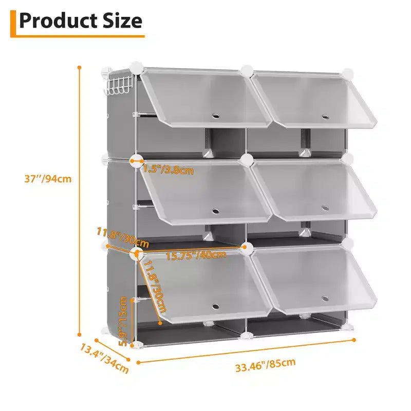 Modular six-compartment shoe cabinet with doors - suitable for hallways, bedrooms, or living rooms, space-saving and easy to assemble.