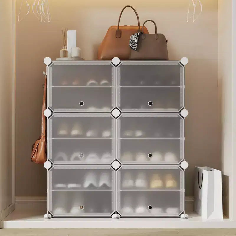 Modular six-compartment shoe cabinet with doors - suitable for hallways, bedrooms, or living rooms, space-saving and easy to assemble.