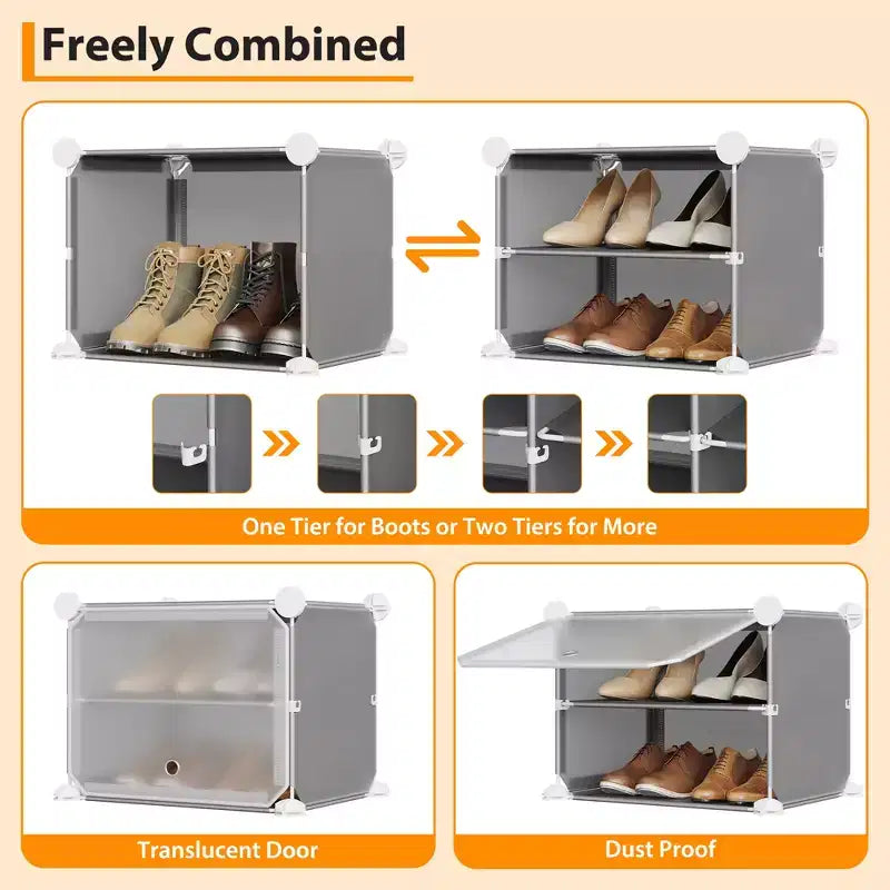 Modular six-compartment shoe cabinet with doors - suitable for hallways, bedrooms, or living rooms, space-saving and easy to assemble.