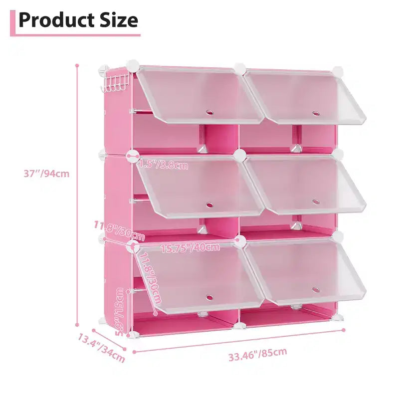 Modular six-compartment shoe cabinet with doors - suitable for hallways, bedrooms, or living rooms, space-saving and easy to assemble.