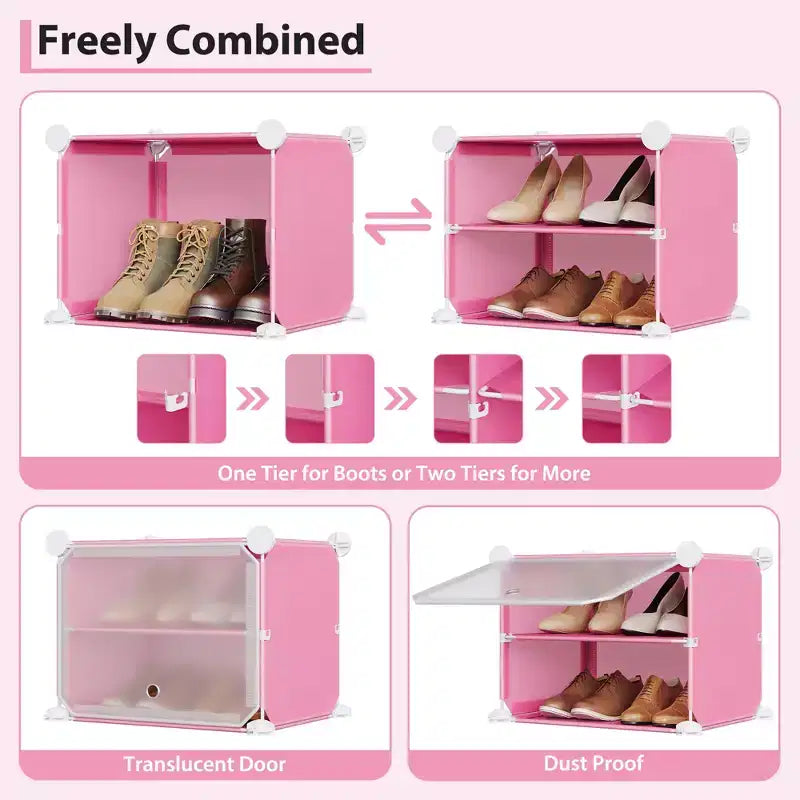 Modular six-compartment shoe cabinet with doors - suitable for hallways, bedrooms, or living rooms, space-saving and easy to assemble.