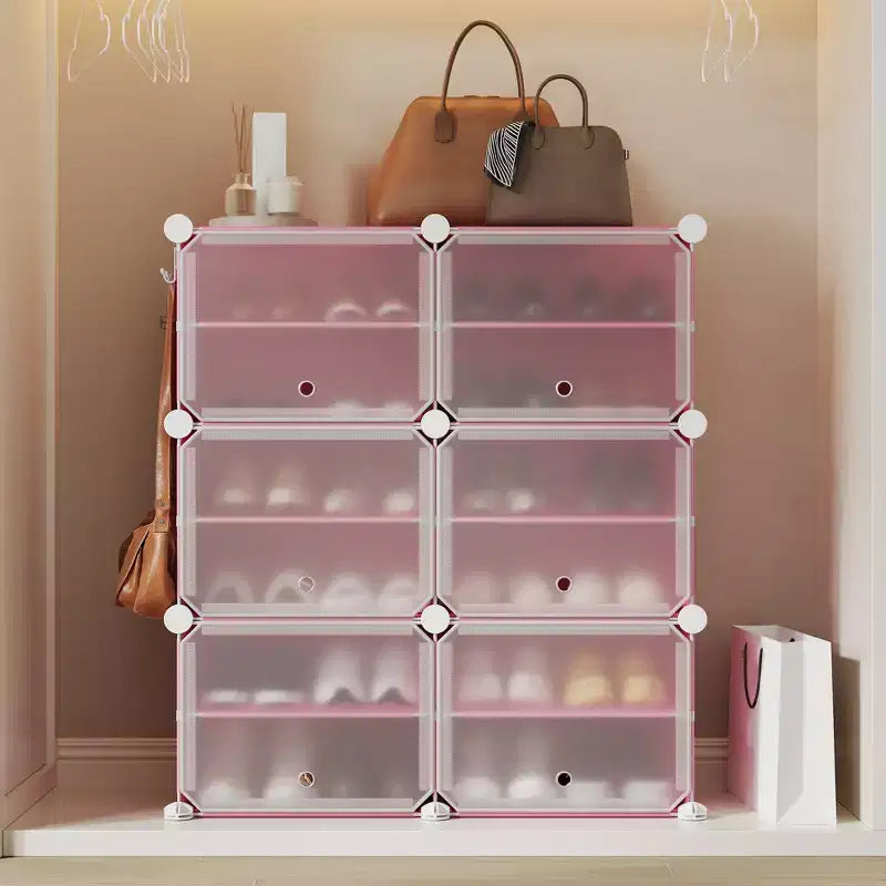Modular six-compartment shoe cabinet with doors - suitable for hallways, bedrooms, or living rooms, space-saving and easy to assemble.